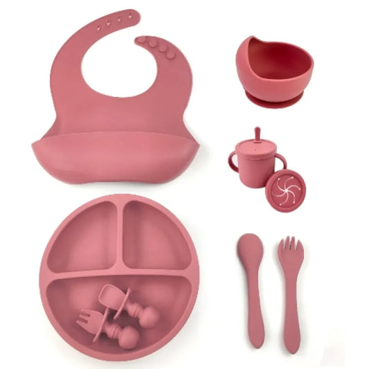 Silicone Baby Feeding 8piece Set With Suction Cup Solid Food Bowl