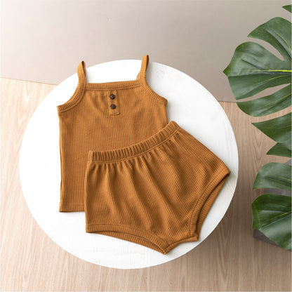 Girls’ Camisole and Shorts Set with Ribbed Knit Texture