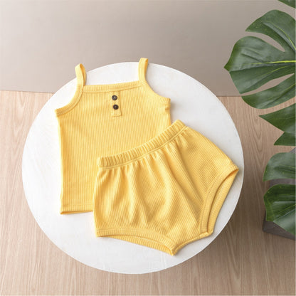 Girls’ Camisole and Shorts Set with Ribbed Knit Texture