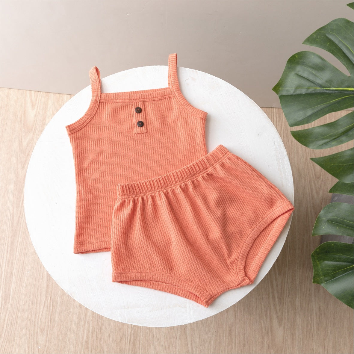 Girls’ Camisole and Shorts Set with Ribbed Knit Texture