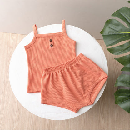 Girls’ Camisole and Shorts Set with Ribbed Knit Texture