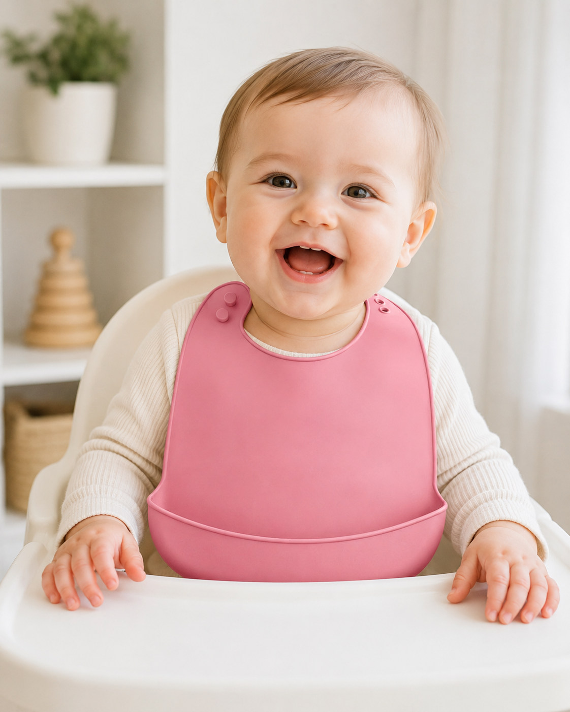 Baby Bib with Front Pocket and Adjustable Neck Strap