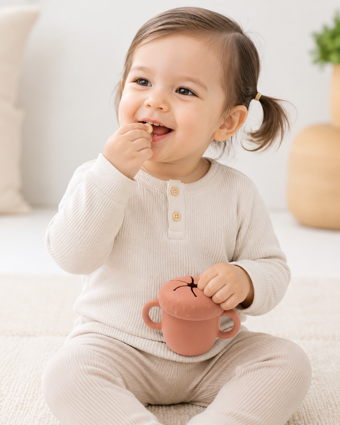 Snack Cup with Dual Handles and Slotted Lid